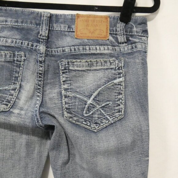 AMETHYST | 14 inch waist measured | Distressed Faded Blue Flare Jeans - Picture 12 of 16